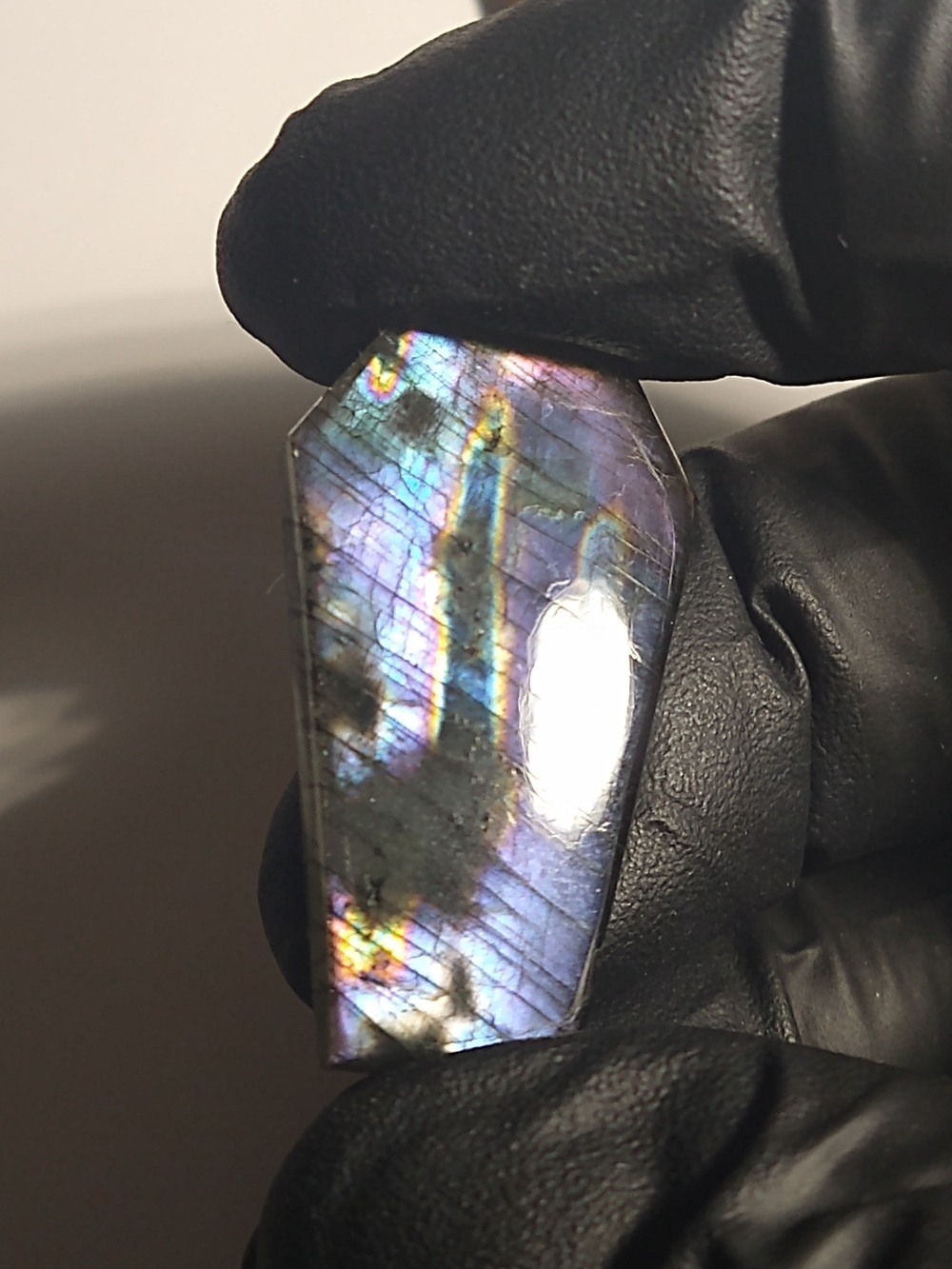 Iridescent Labradorite Coffin Shaped Gem Stone - Purple Blue Flash